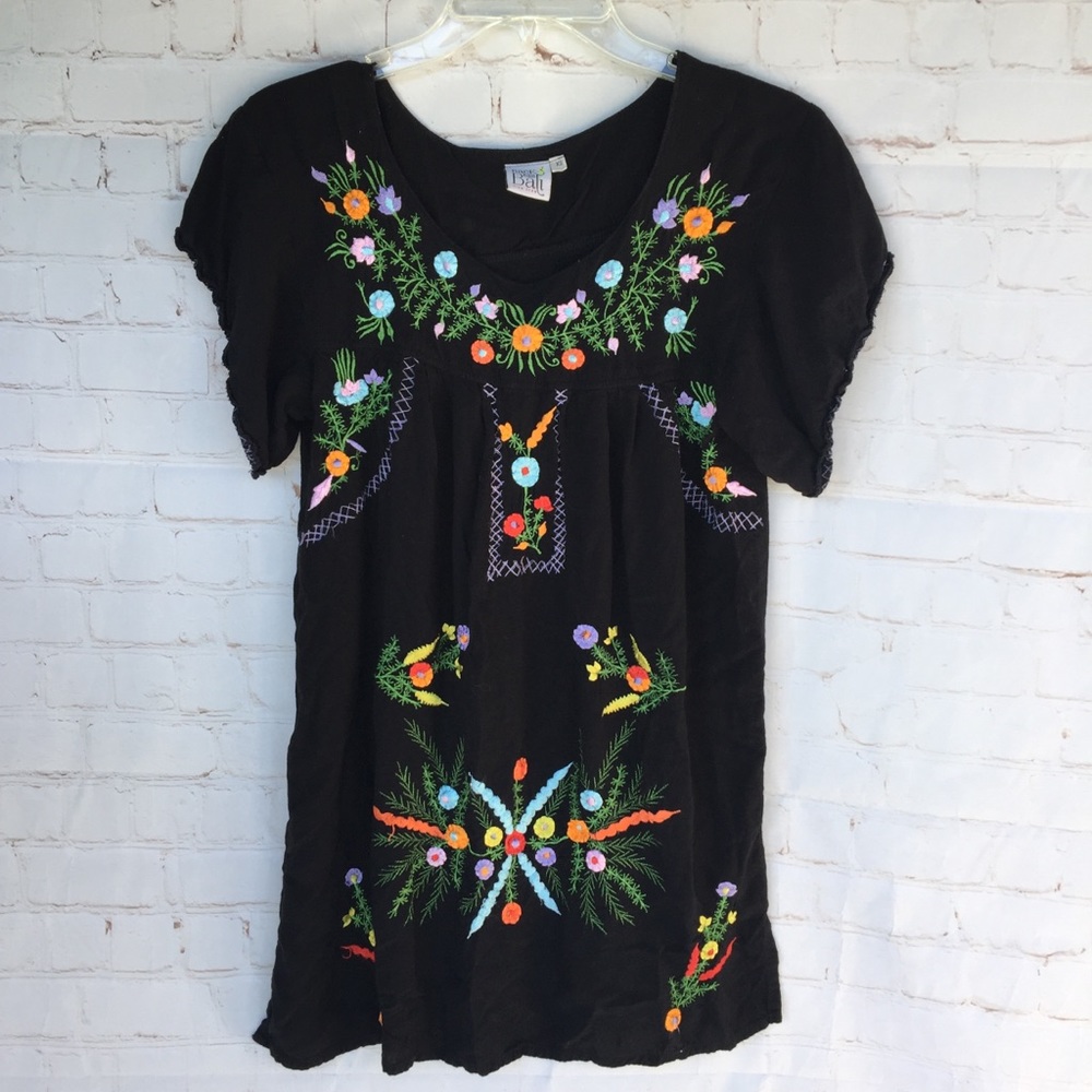 BACK FROM BALI Floral Embroidered Peasant Top